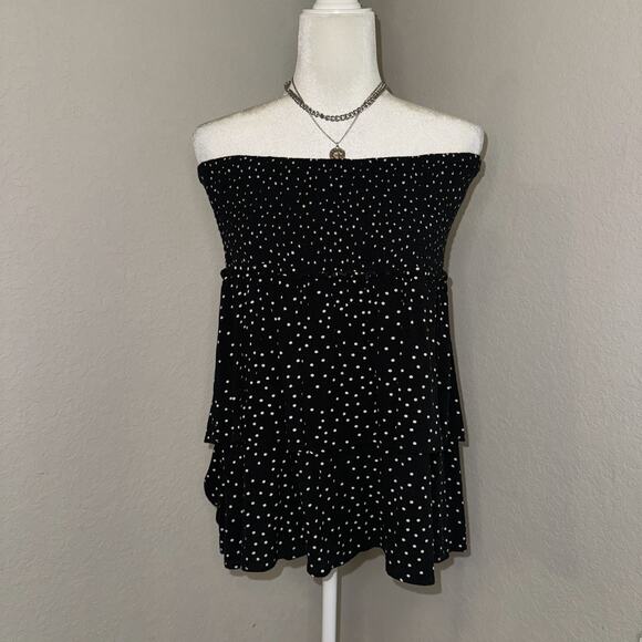 Y2K Gypsy & Jade Sleeveless Top Womens 1X Black Polka Dot Ruffle Smocked Plus Sz - Picture 1 of 7